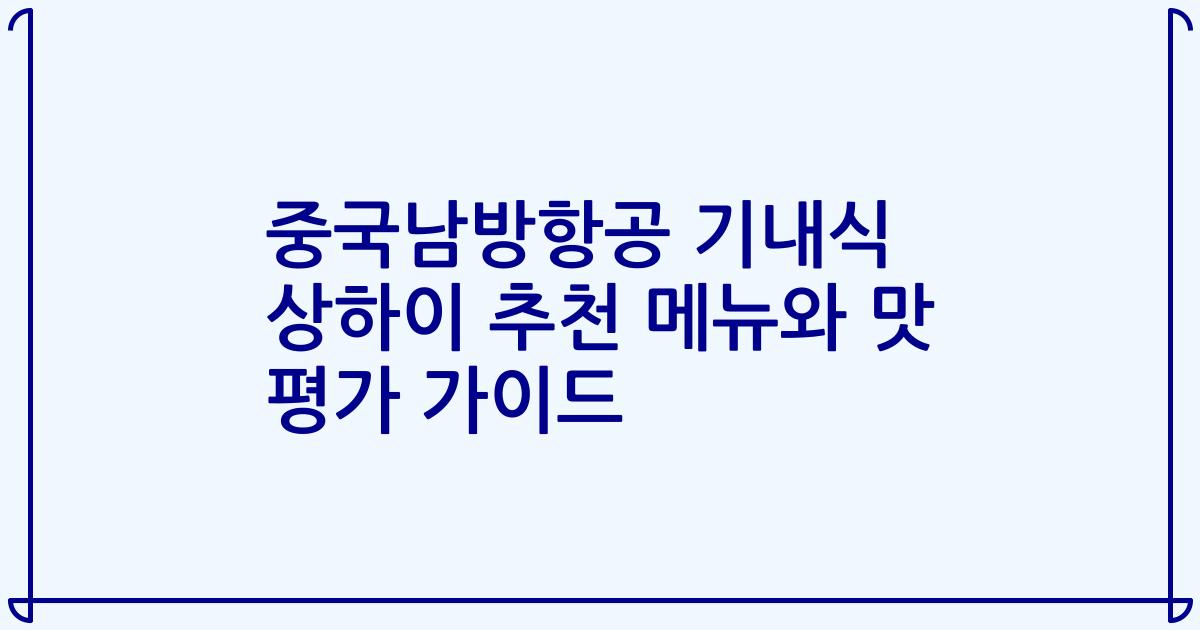 중국남방항공 기내식 상하이 추천 메뉴와 맛 평가 가이드